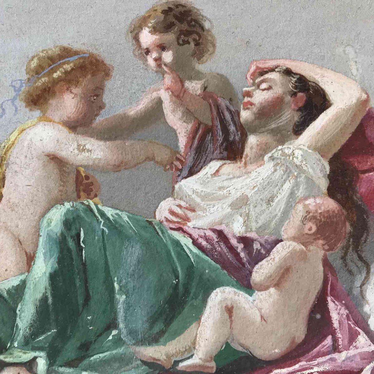 19th Century Italian Romantic Allegory Of Ecstasy With Putti-photo-4