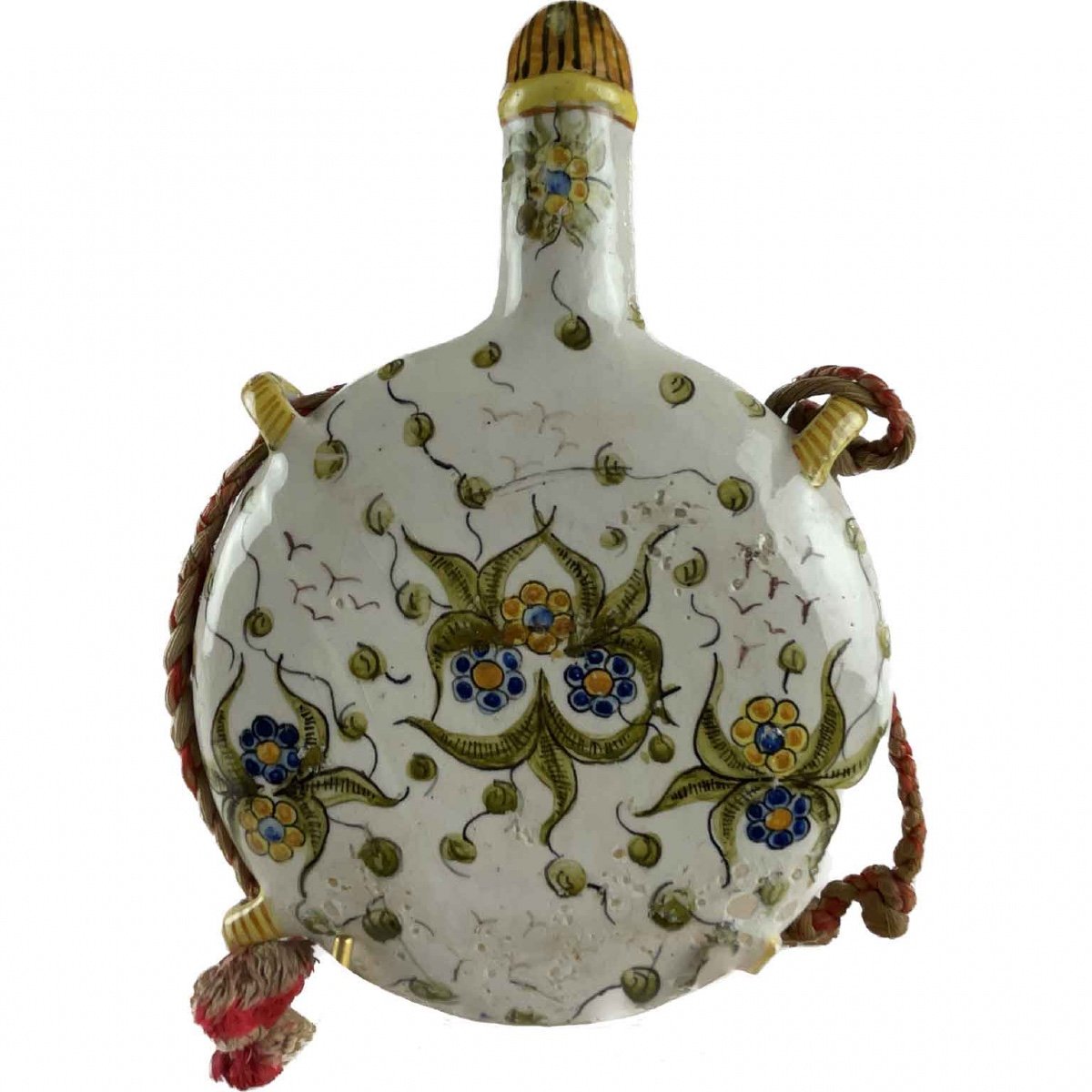 Italian Faience Pilgrim Bottle 19th Century Italian Terracotta Moon Flask-photo-3