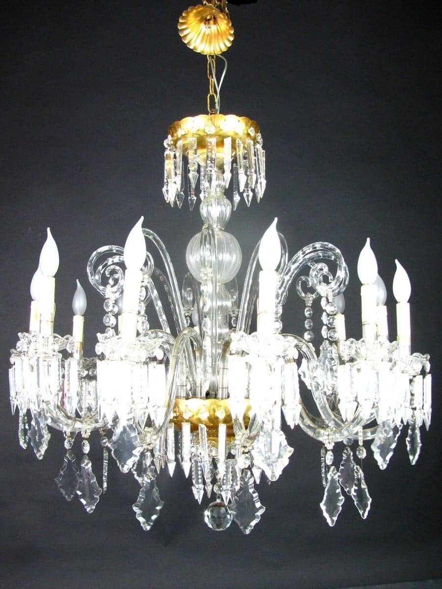 Lustre Italien En Cristal De Bohême à 12 Bras 1950-photo-3