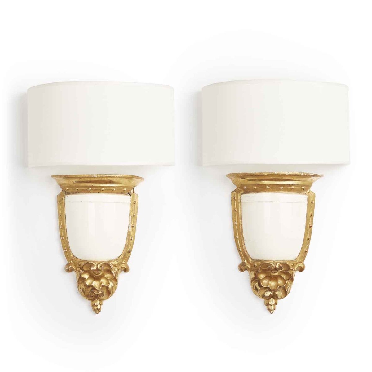 Pair Of Italian Neoclassical Giltwood Wall Brackets Sconces With Maiolica Giustiniani 19th-photo-2