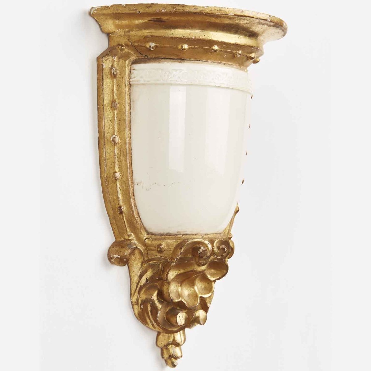 Pair Of Italian Neoclassical Giltwood Wall Brackets Sconces With Maiolica Giustiniani 19th-photo-3