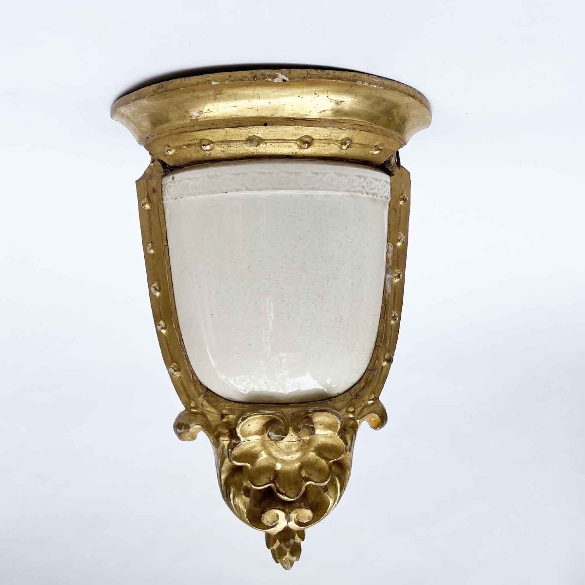 Pair Of Italian Neoclassical Giltwood Wall Brackets Sconces With Maiolica Giustiniani 19th-photo-6