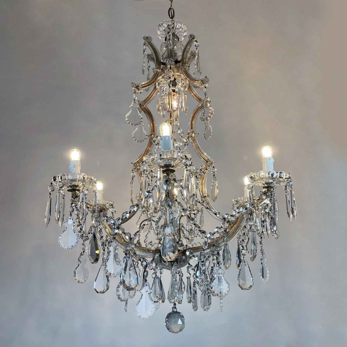 Marie Therese Crystal Chandelier Restored Half 20th-photo-2