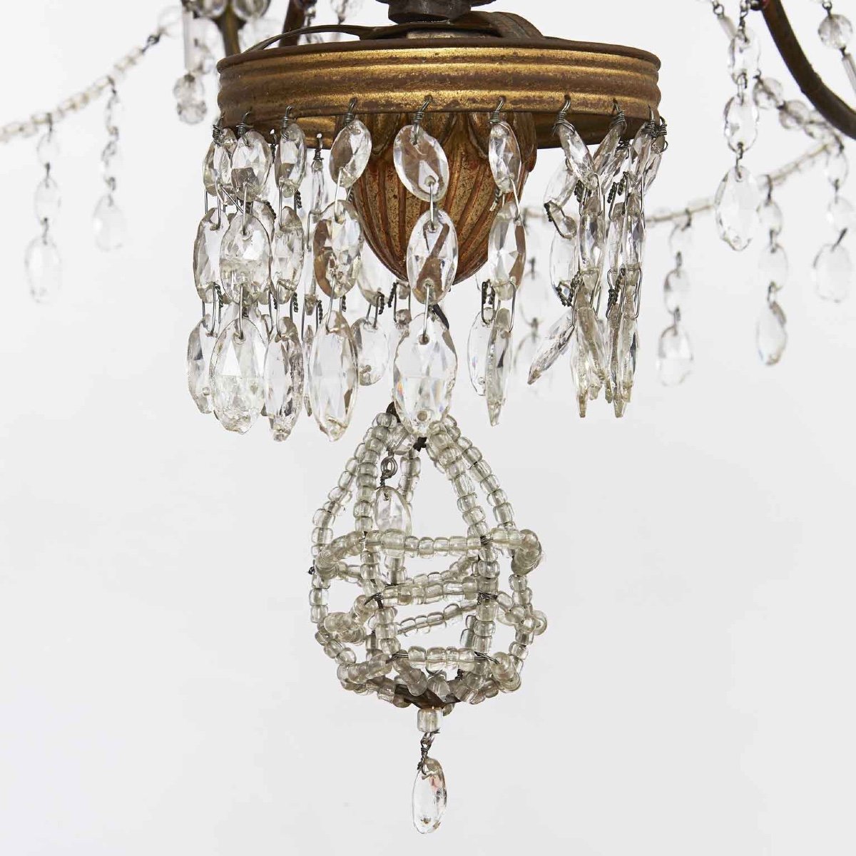 Louis XVI Genoese Chandelier In Gilded Wood And Crystals End 1700 Eight Lights -photo-2