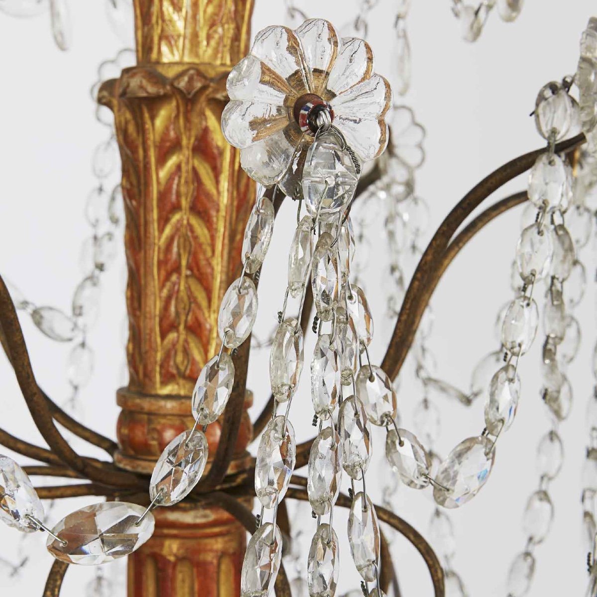 Louis XVI Genoese Chandelier In Gilded Wood And Crystals End 1700 Eight Lights -photo-3