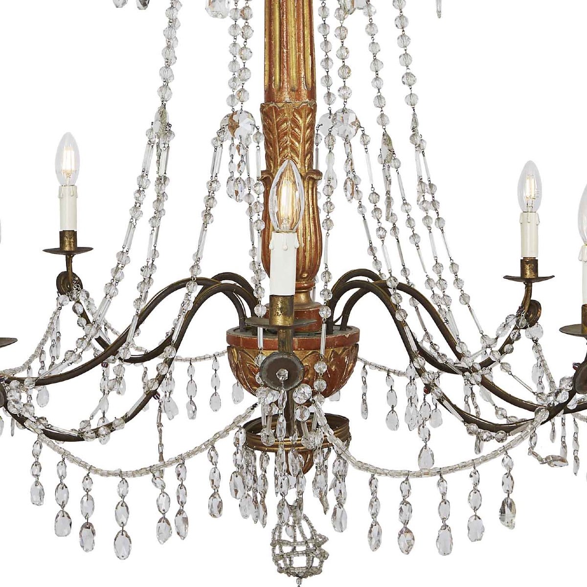 Louis XVI Genoese Chandelier In Gilded Wood And Crystals End 1700 Eight Lights -photo-1