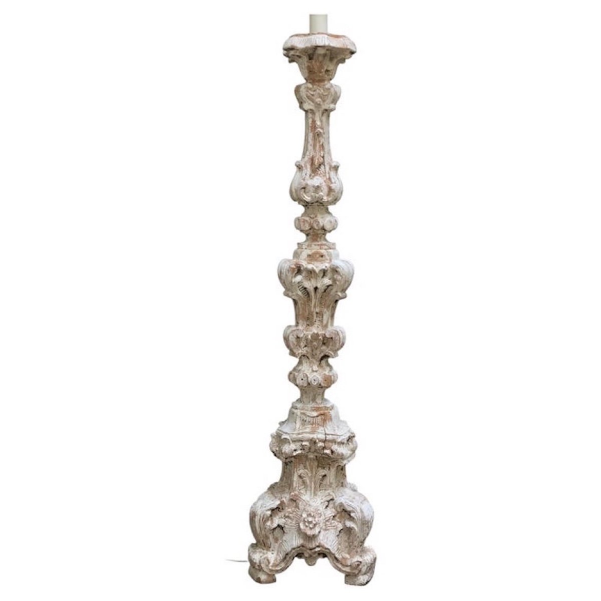 Torchère Italienne  En Bois Sculpté Et Decapé Style  19éme Louis XV Style-photo-3