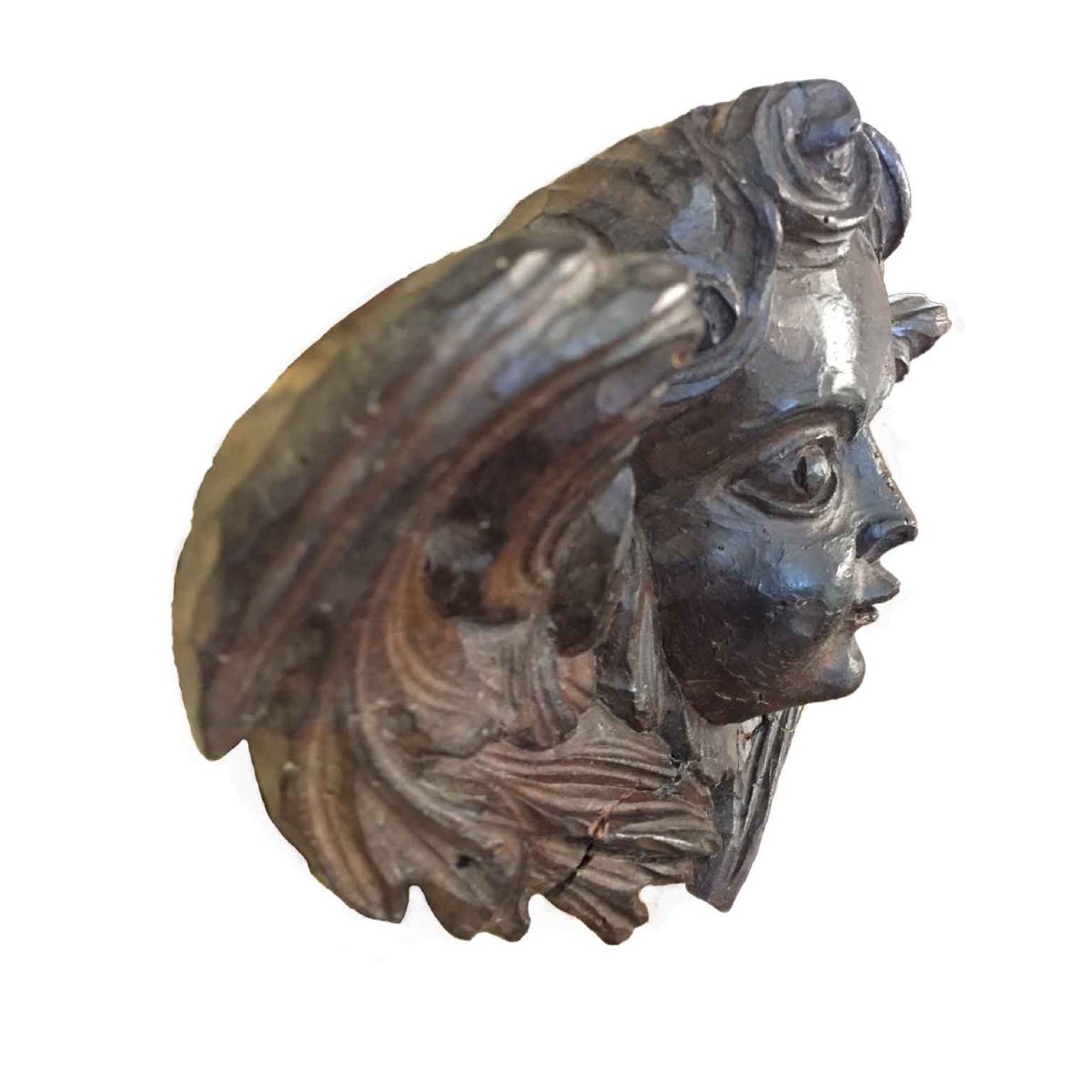 18th Century Italian Carved Wood Winged Angel Head -photo-2