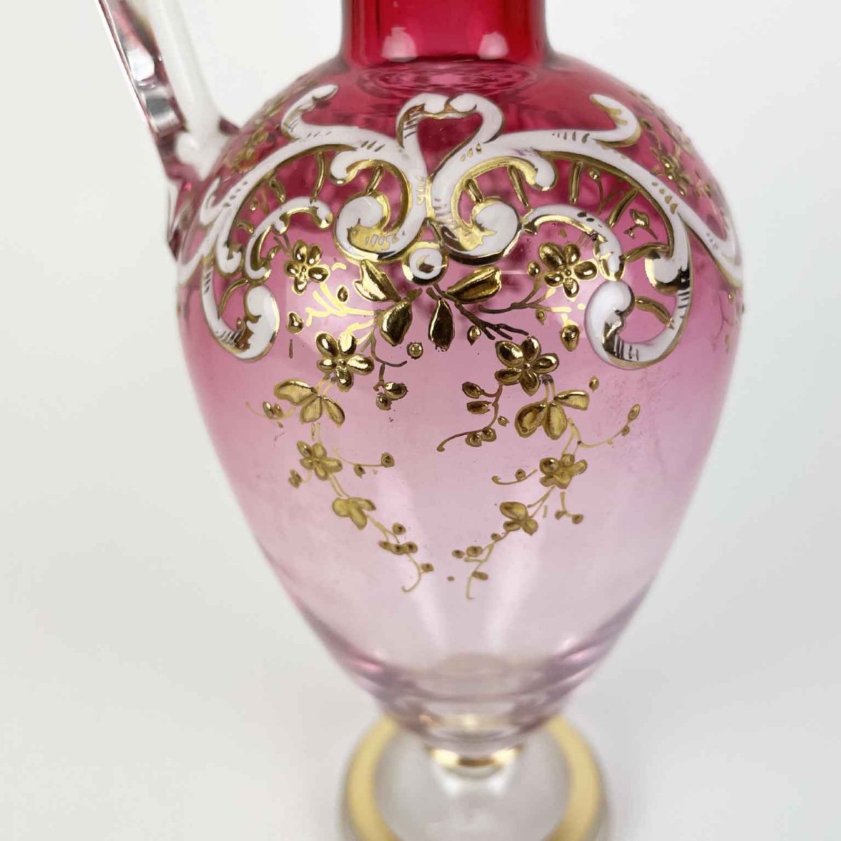 19th Century Italian Liquor Set Parcel Gilt And Rose Enameled Glass-photo-4