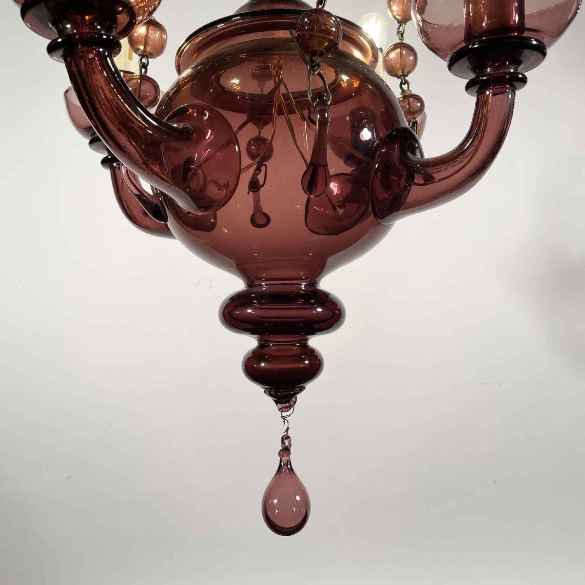 Lustre En Verre Soufflé Vénitien Améthyste 1930-photo-3