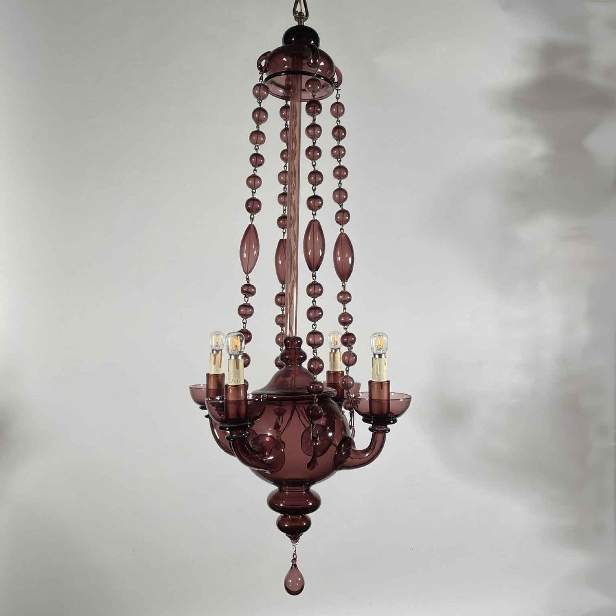 Lustre En Verre Soufflé Vénitien Améthyste 1930-photo-8