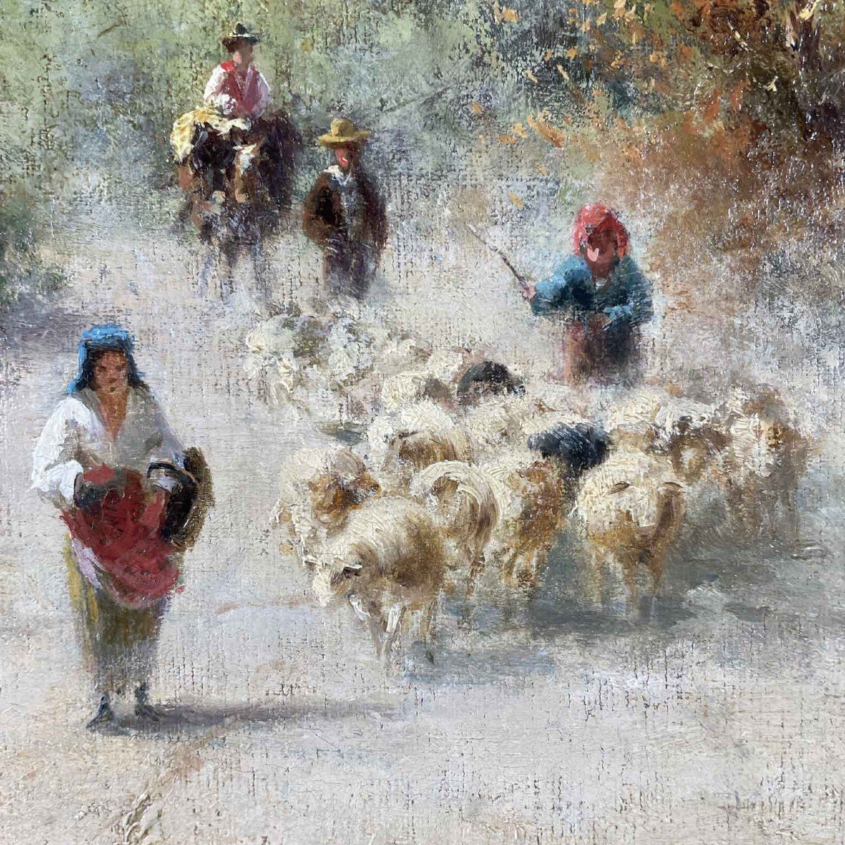 Silvio Poma Italian Countryside Landscape With Shepherds-photo-3