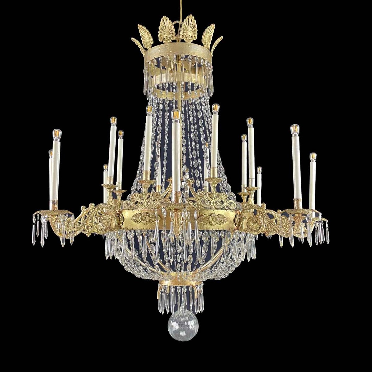 Large Italian Gilded Iron And Crystal Chandelier Empire Period 1780s Sixteen Light-photo-4