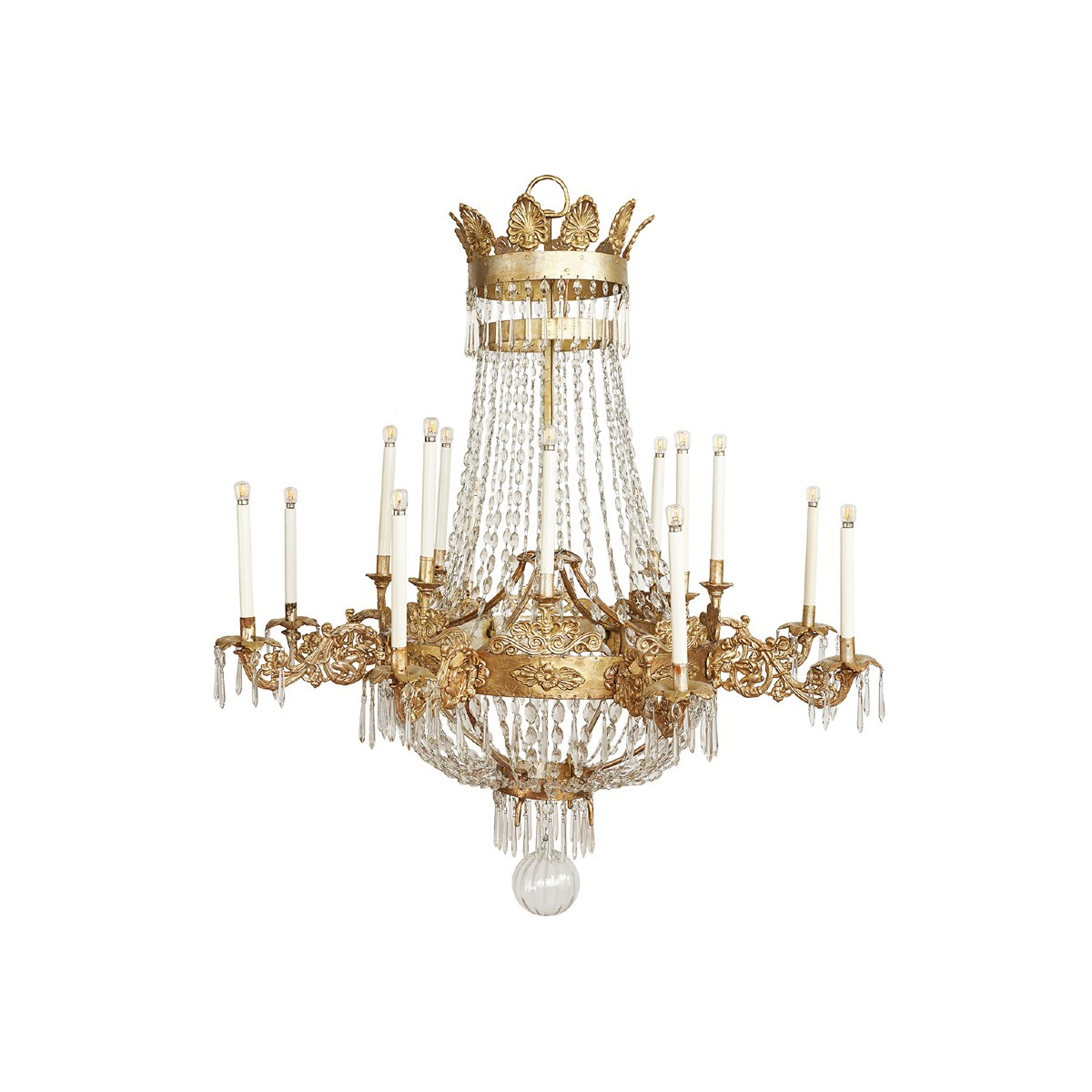 Large Italian Gilded Iron And Crystal Chandelier Empire Period 1780s Sixteen Light-photo-3