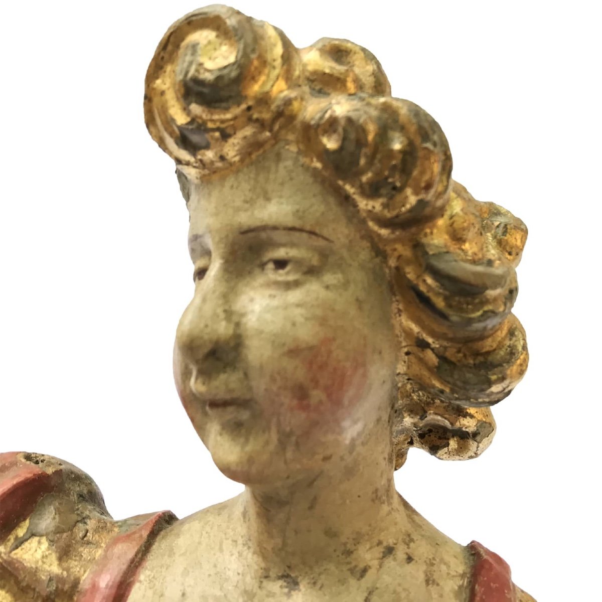 17th Century Italian Pair Of Angels Hand-carved Painted And Giltwood Sculptures-photo-4