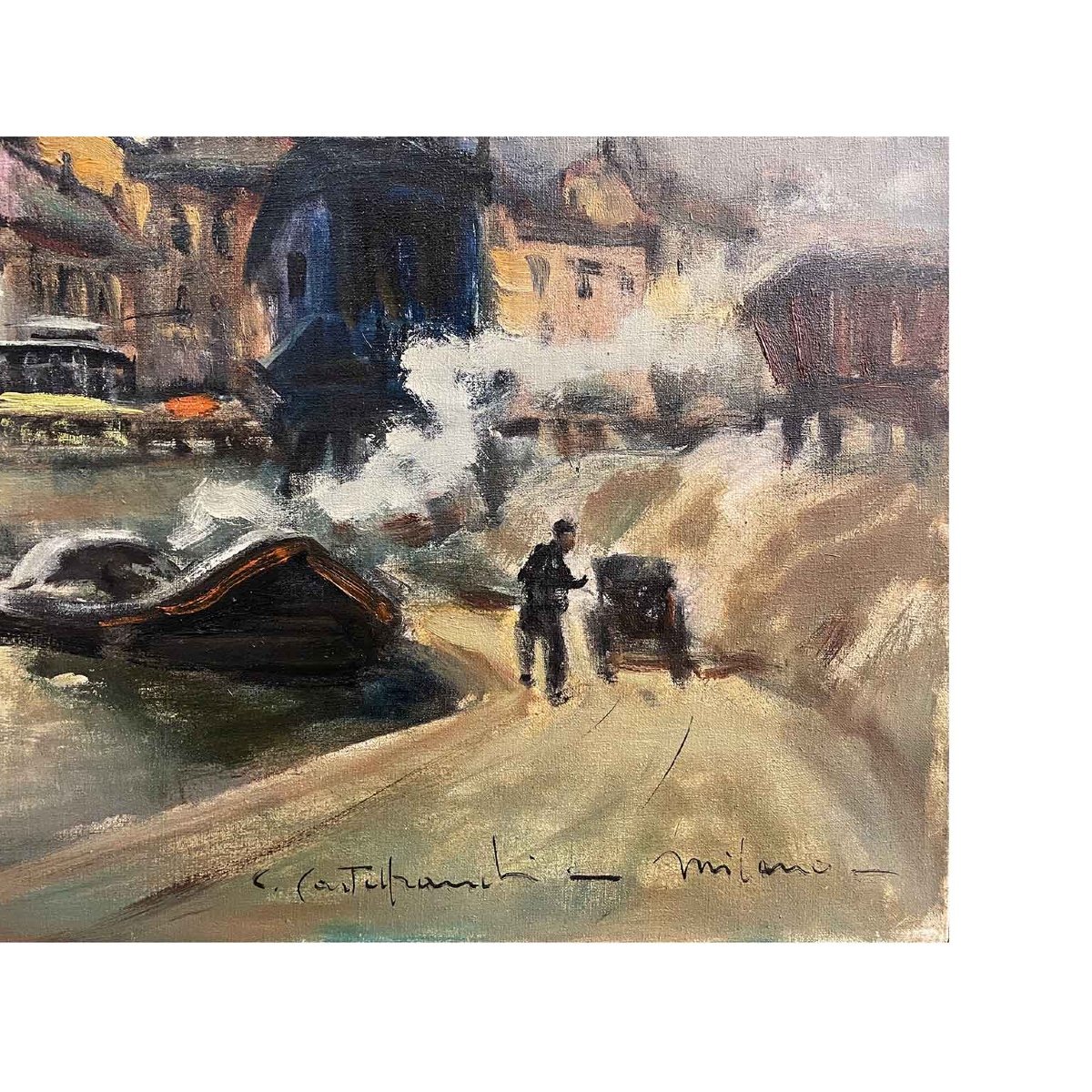 Italian Milan View Of Darsena Navigli Canal By Castelfranchi Cirano 1962-photo-3
