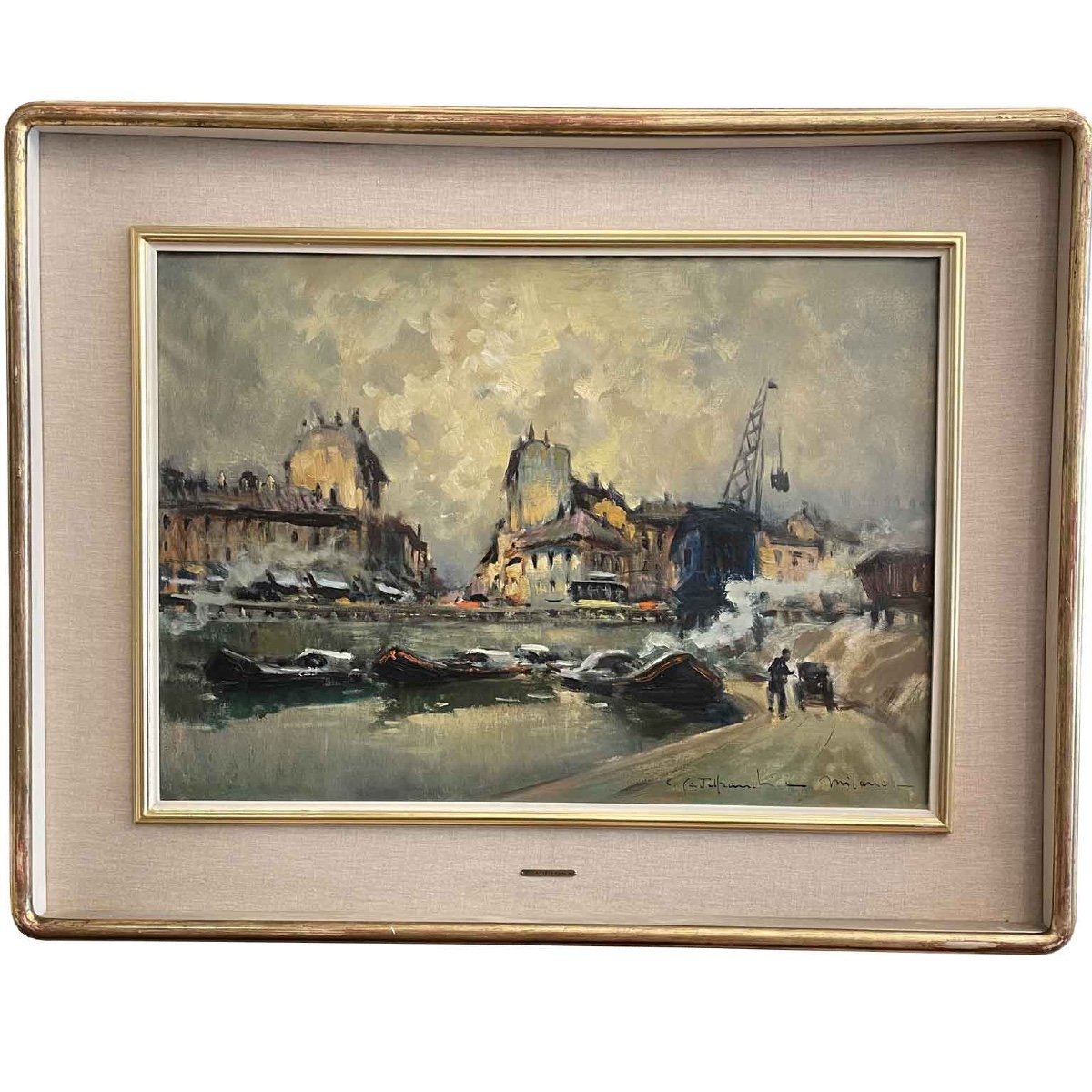 Italian Milan View Of Darsena Navigli Canal By Castelfranchi Cirano 1962-photo-4