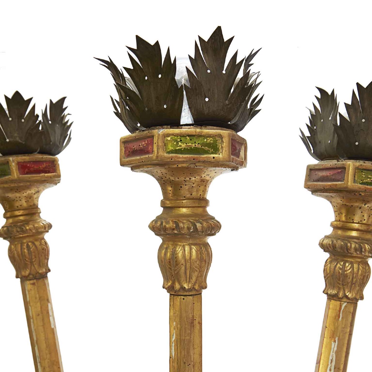 Monumental Wall Sconce With Three 18th Century Giltwood Red Candle Holders  -photo-4