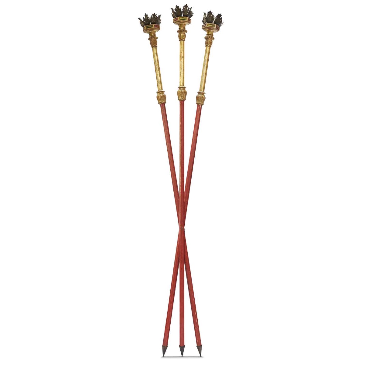 Monumental Wall Sconce With Three 18th Century Giltwood Red Candle Holders  