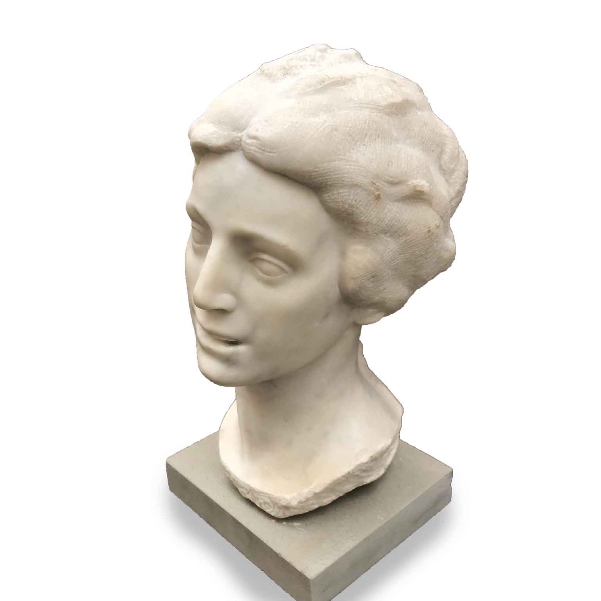  20th Century Italian Smiling Girl Bust White Marble Sculpture By Bossi Aurelio-photo-2