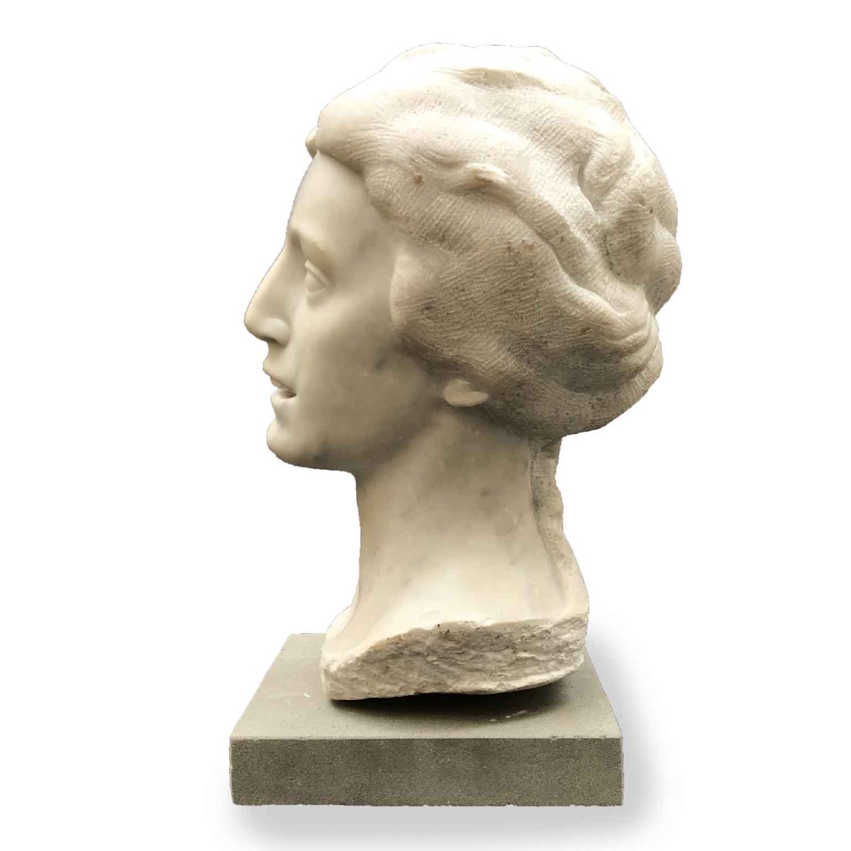  20th Century Italian Smiling Girl Bust White Marble Sculpture By Bossi Aurelio-photo-3