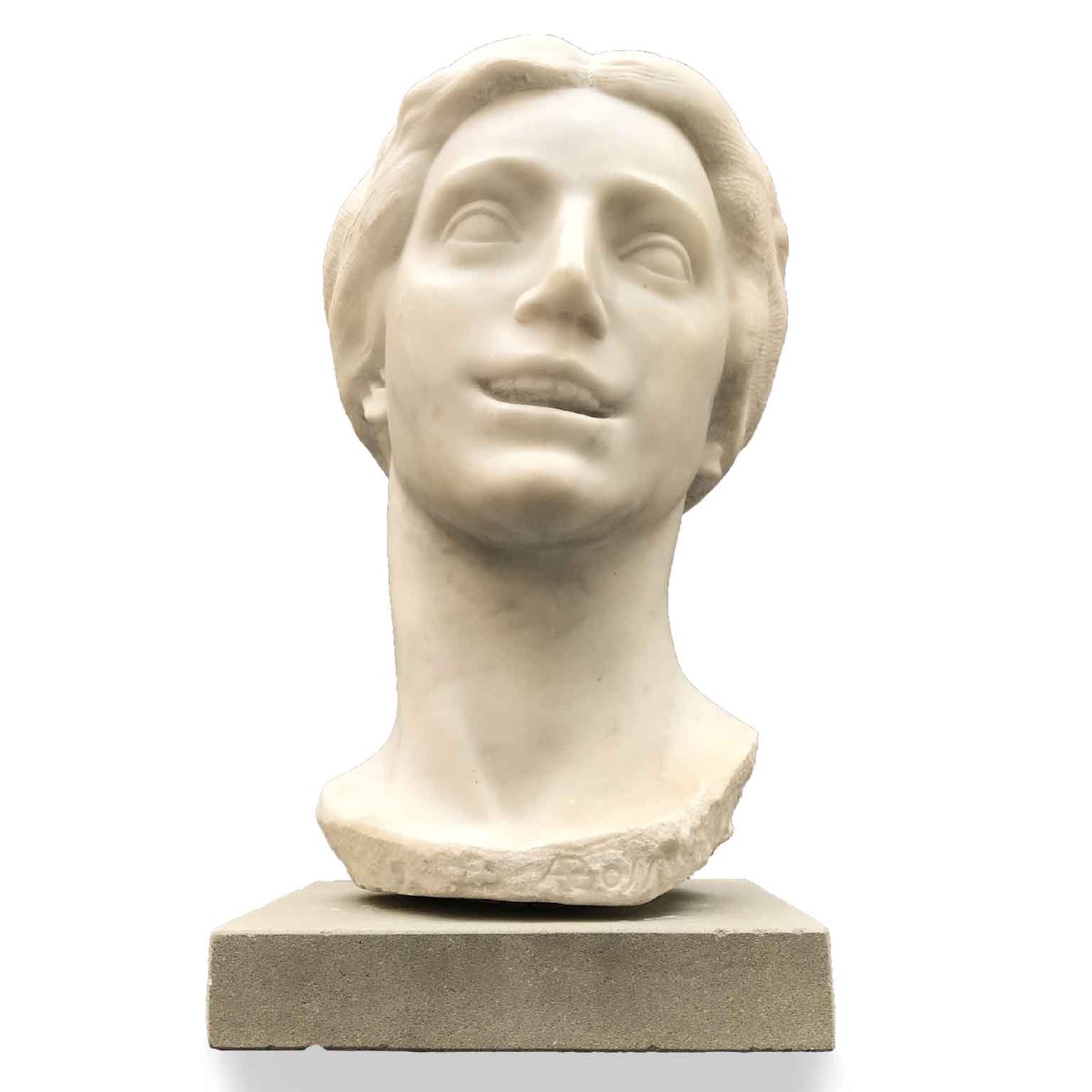  20th Century Italian Smiling Girl Bust White Marble Sculpture By Bossi Aurelio-photo-4