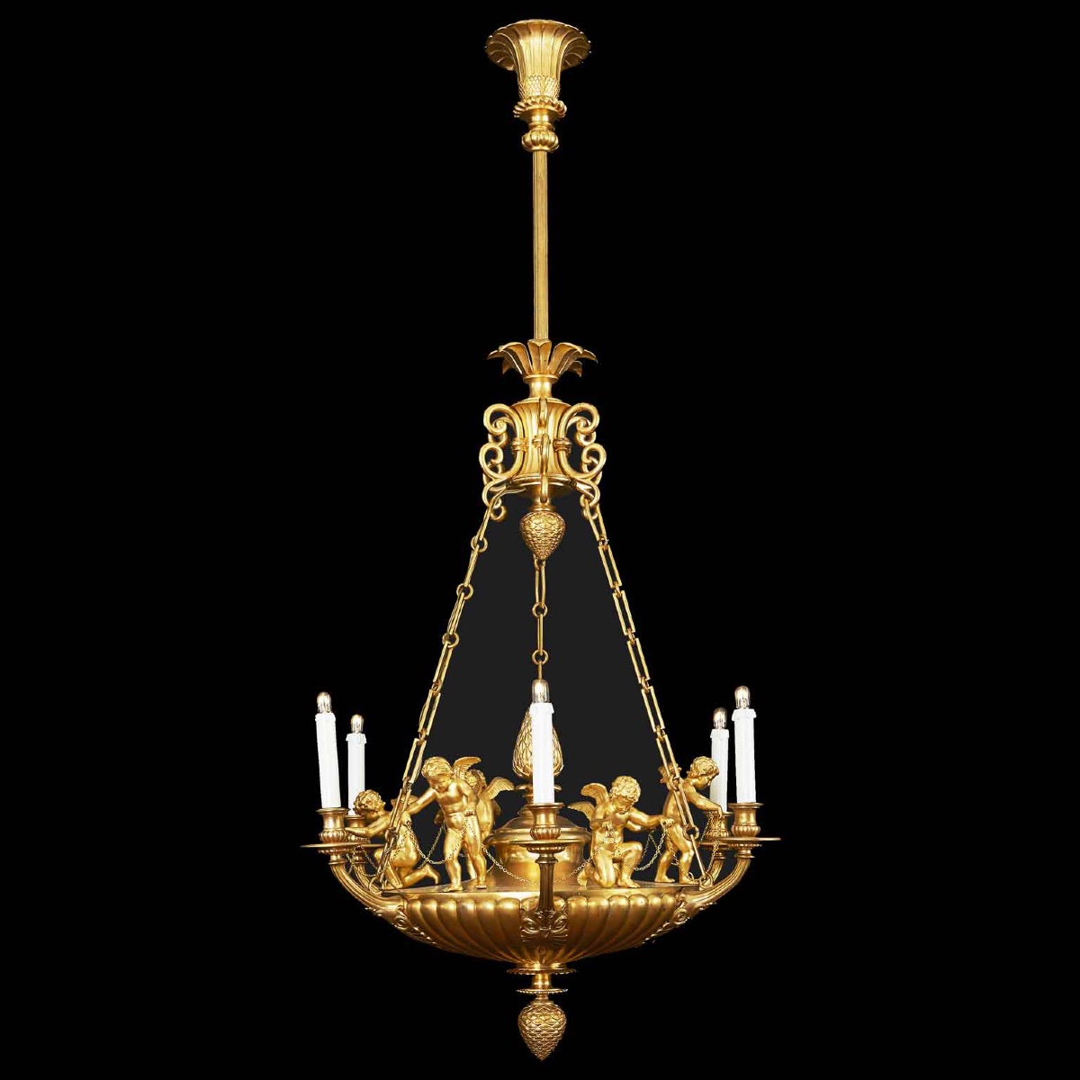 Lustre Italienne De Style Empire En Bronze Doré 1950 Circa-photo-3