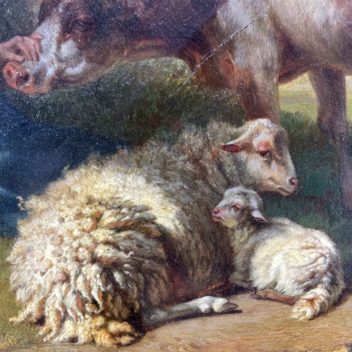 Tschaggeny 1849 Flemish Pastoral Landscape With Shepherdess Cow And Sheep-photo-3