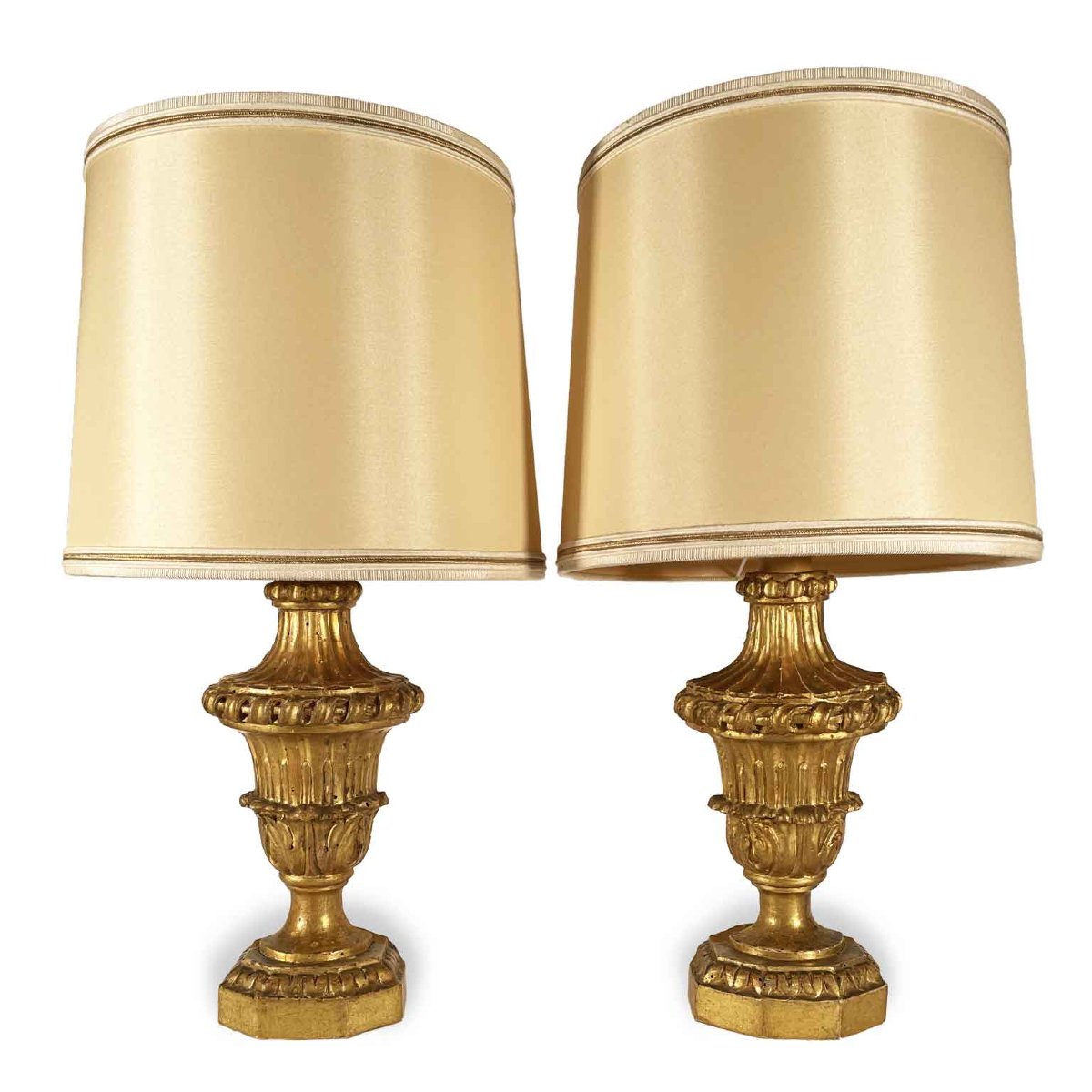 Paire De Lampes Italiennes En Bois Sculpté Et Doré 18ème-photo-4