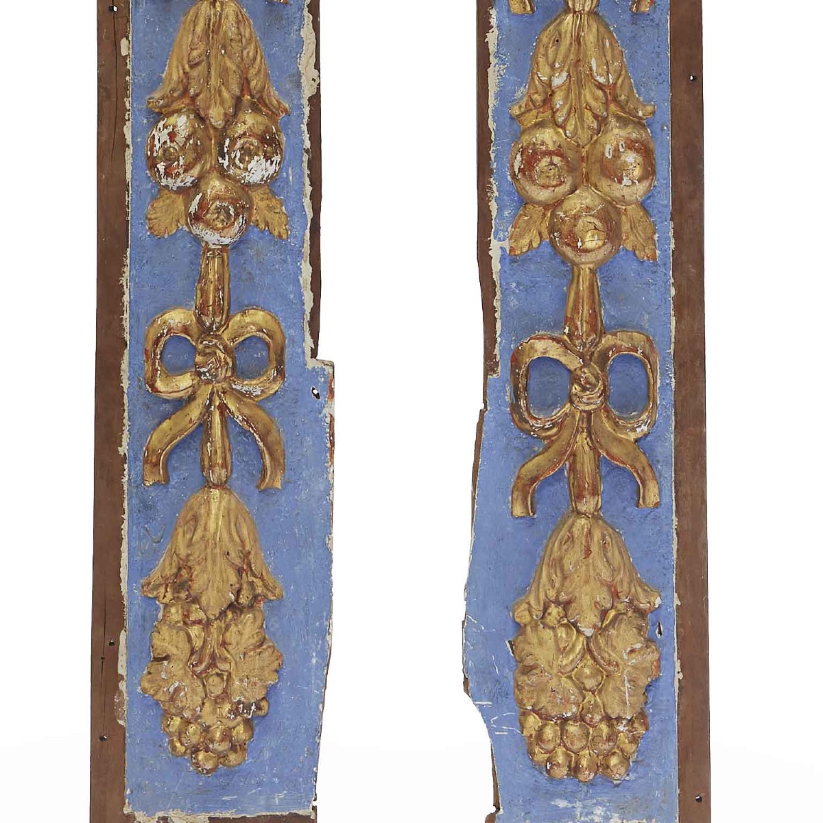 Paire De Frises  Bois Sculpté Laqué Bleu Clair Et Or Italie Fin 18ème-photo-2