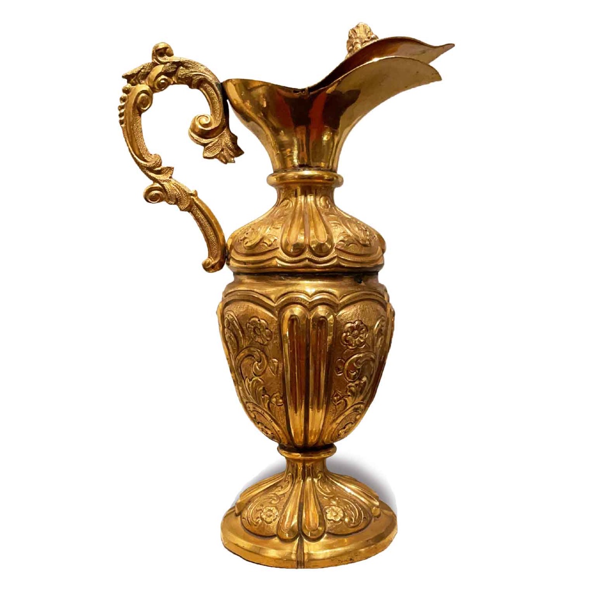 18th Century Italian Baroque Gilded Ewer Repoussé Copper Liturgical Pitcher-photo-2