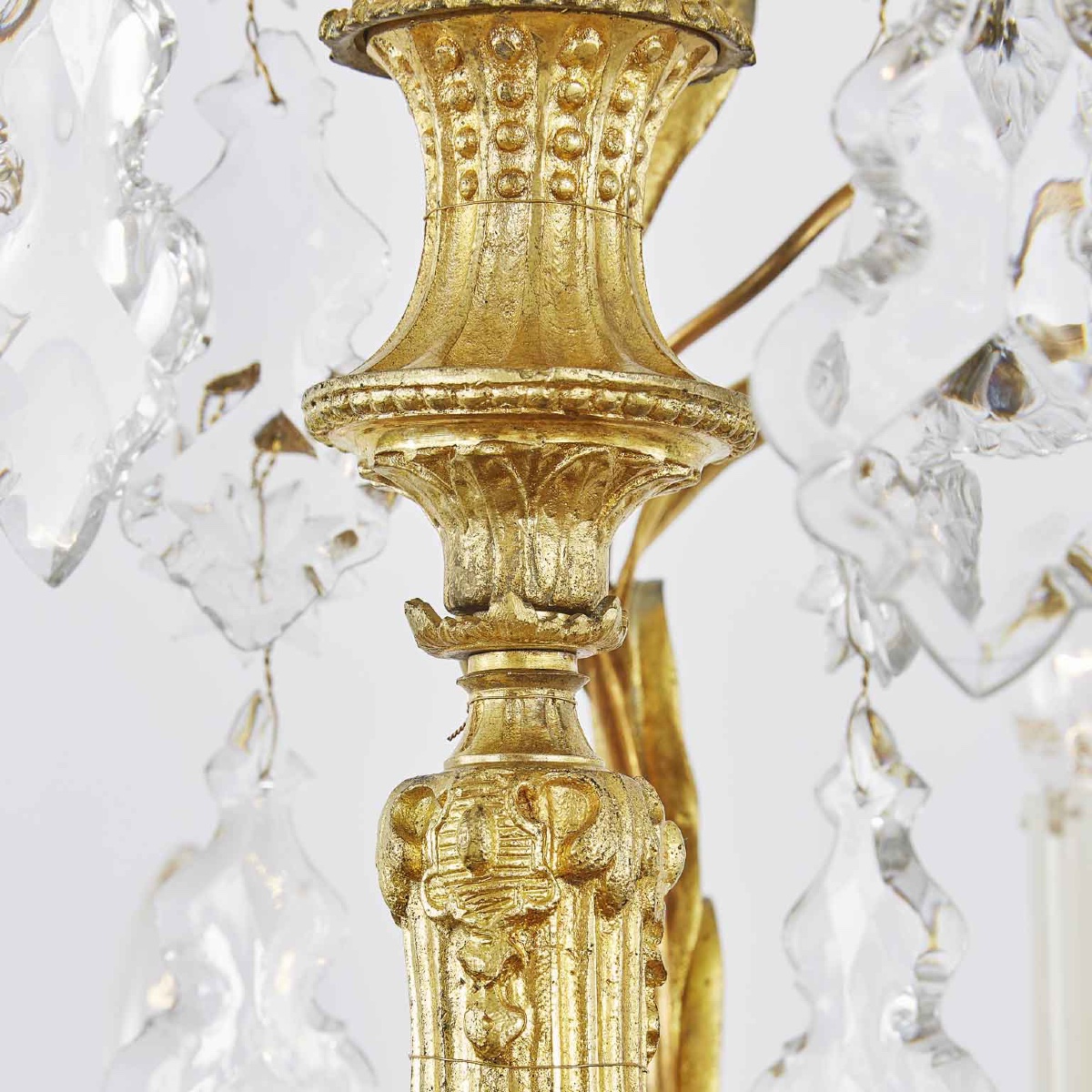 Lustre Tige En Bronze Doré Et Cristal 19ème-photo-3
