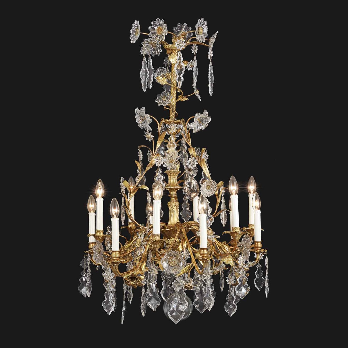 Lustre Tige En Bronze Doré Et Cristal 19ème-photo-1