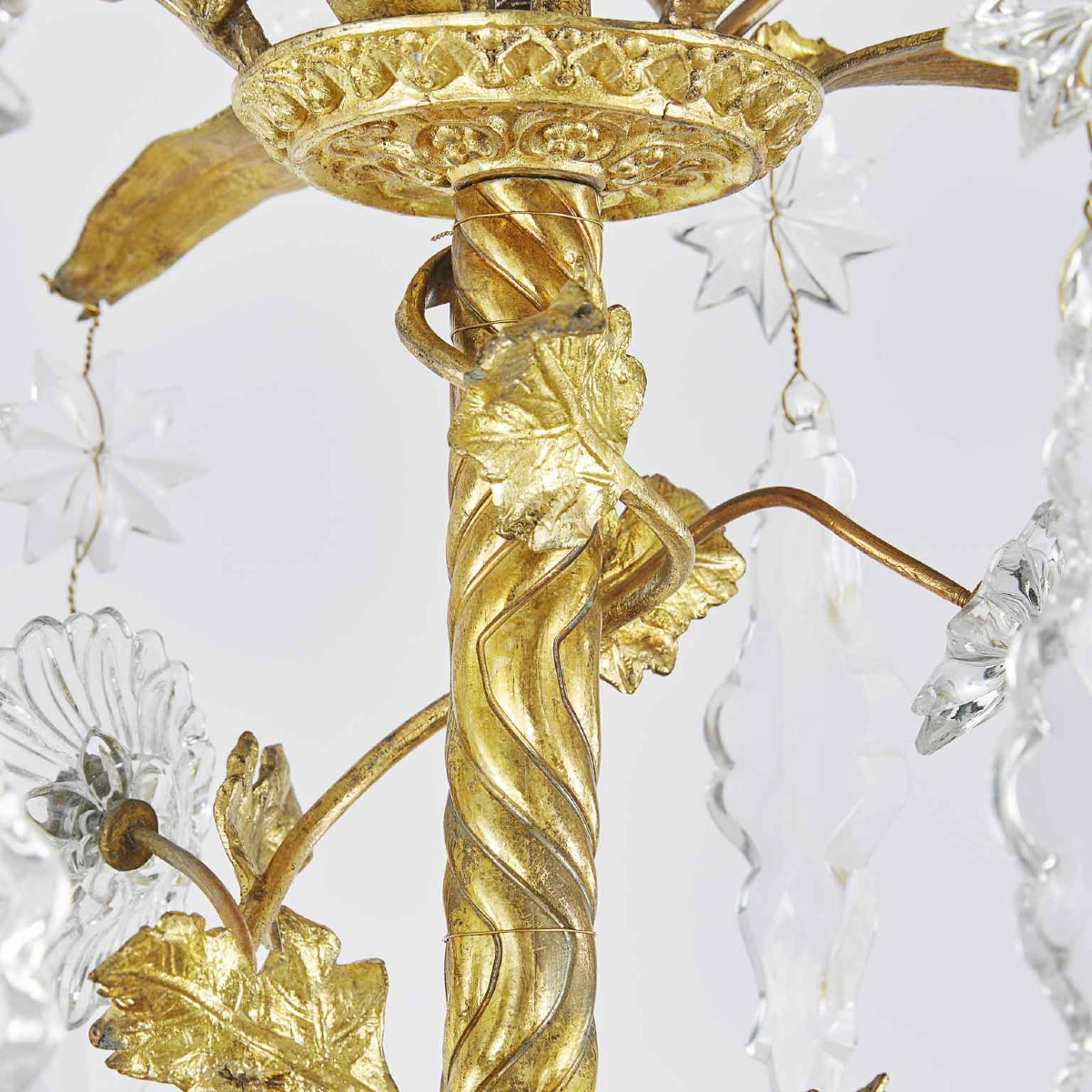 Lustre Tige En Bronze Doré Et Cristal 19ème-photo-8
