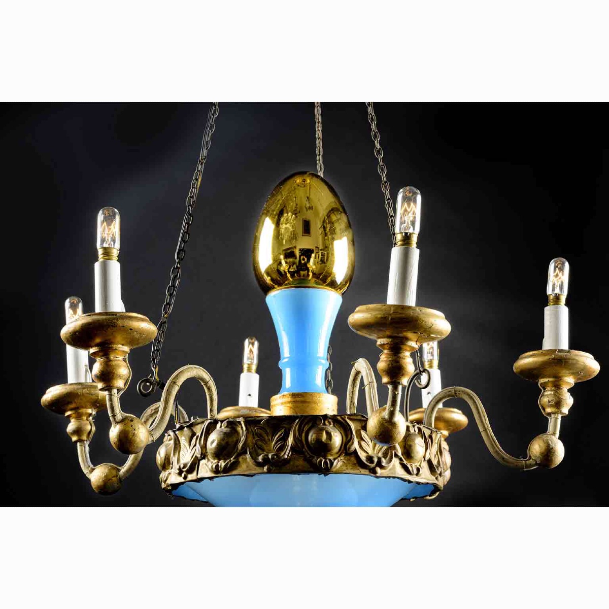 Lustre Turquoise Et Doré Lucca XIX Siecle -photo-2