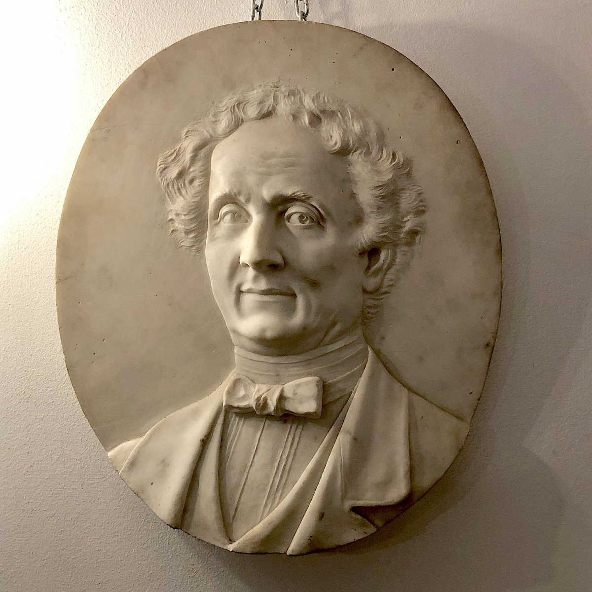 19th Century White Marble Italian Lawyer Portrait Relief-photo-4