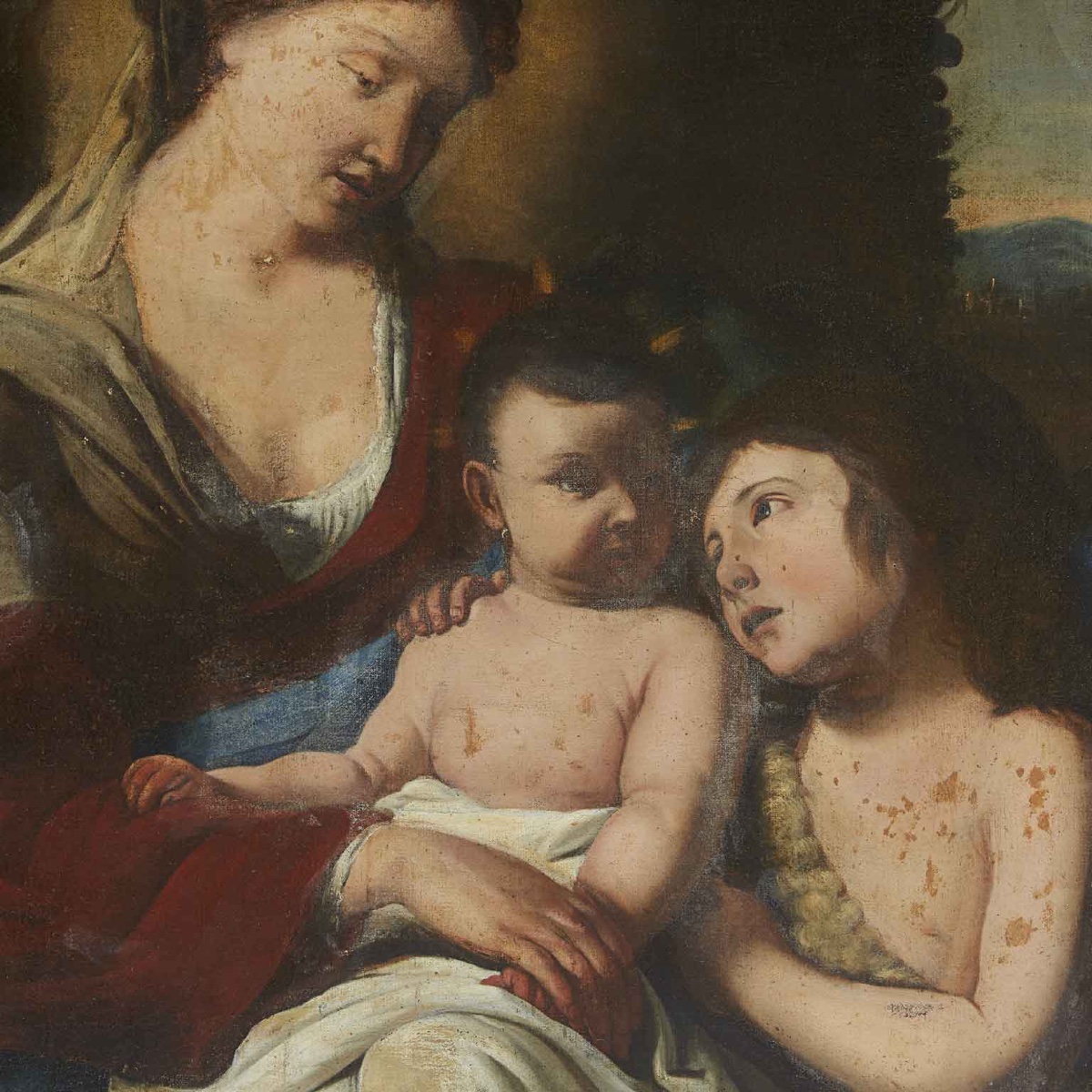 Madonna With Child And Saint John 17th Century Lombard Italian School-photo-3