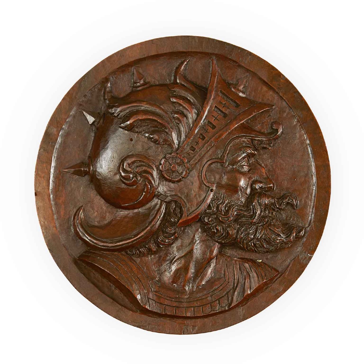 Paire De Médaillons En Bois Sculpté à Profils De Chevaliers 19ème-photo-2