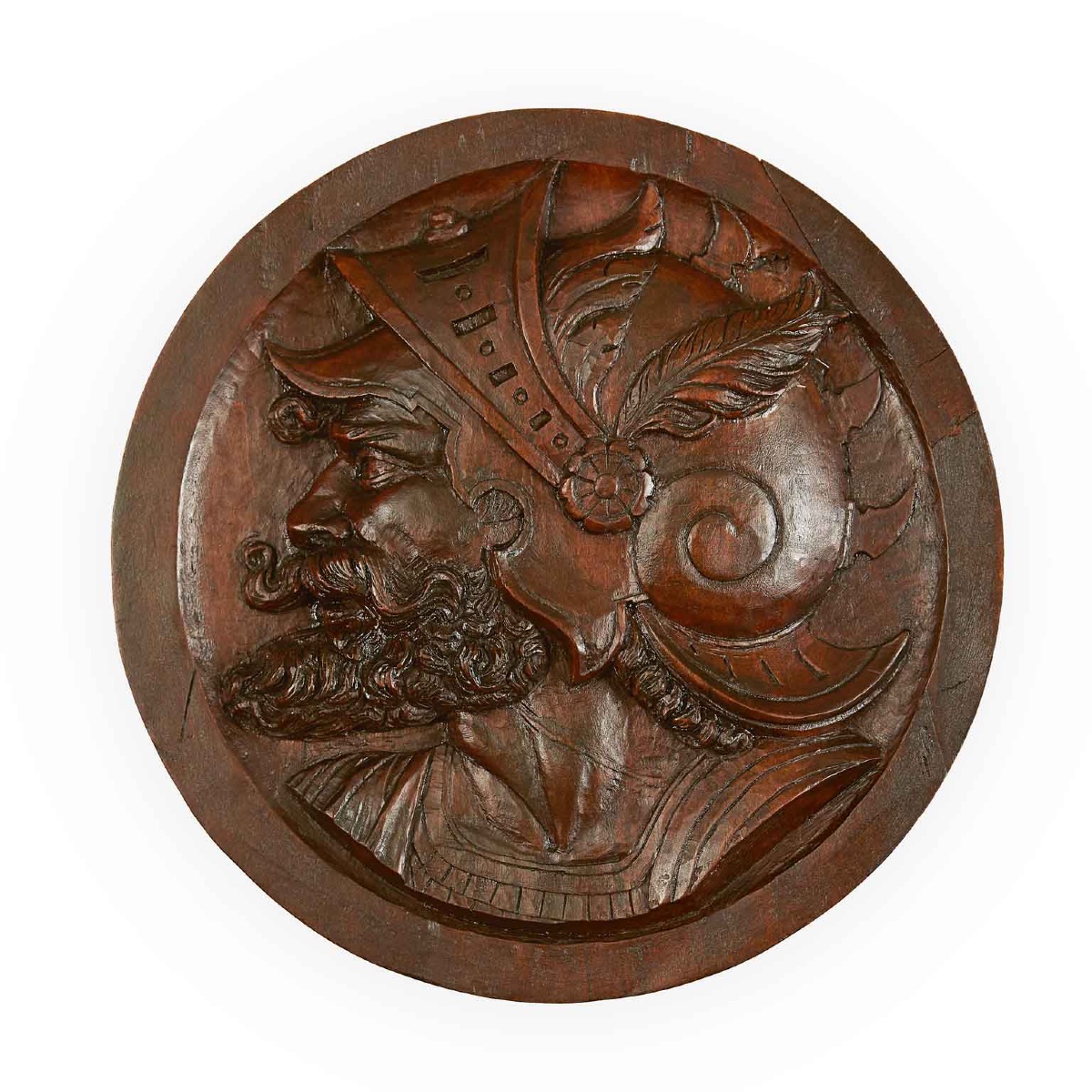 Paire De Médaillons En Bois Sculpté à Profils De Chevaliers 19ème-photo-3