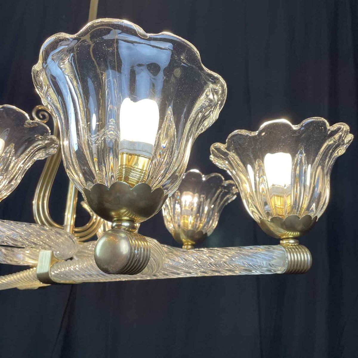 Barovier Venetian Murano Glass Italian Chandelier 1940s Art Deco-photo-5