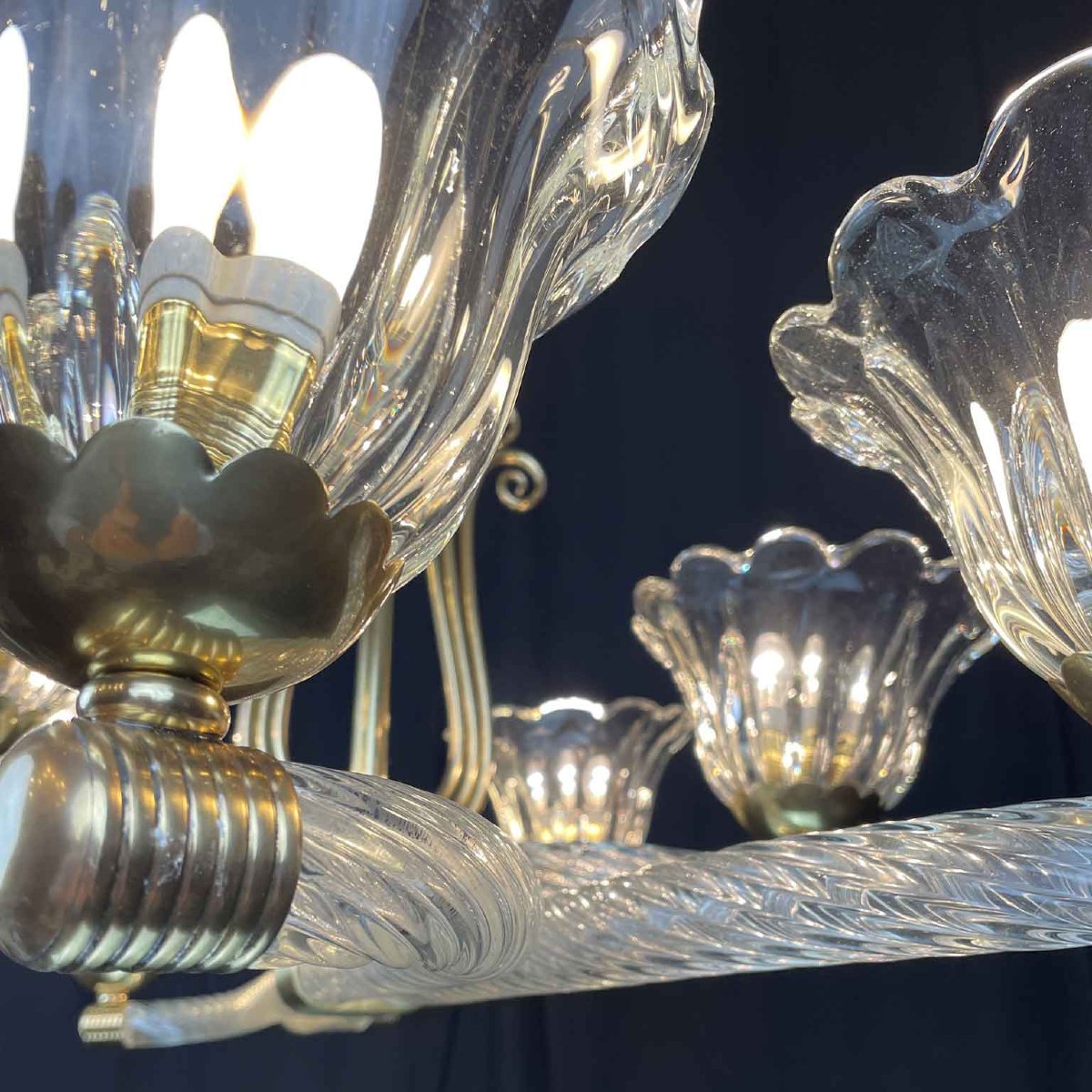 Barovier Venetian Murano Glass Italian Chandelier 1940s Art Deco-photo-6