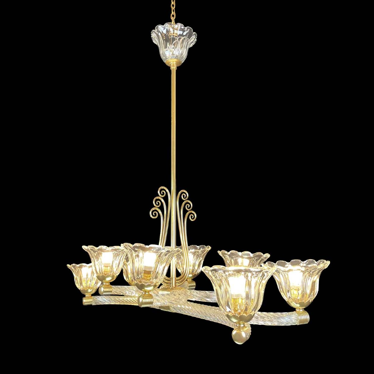 Barovier Venetian Murano Glass Italian Chandelier 1940s Art Deco