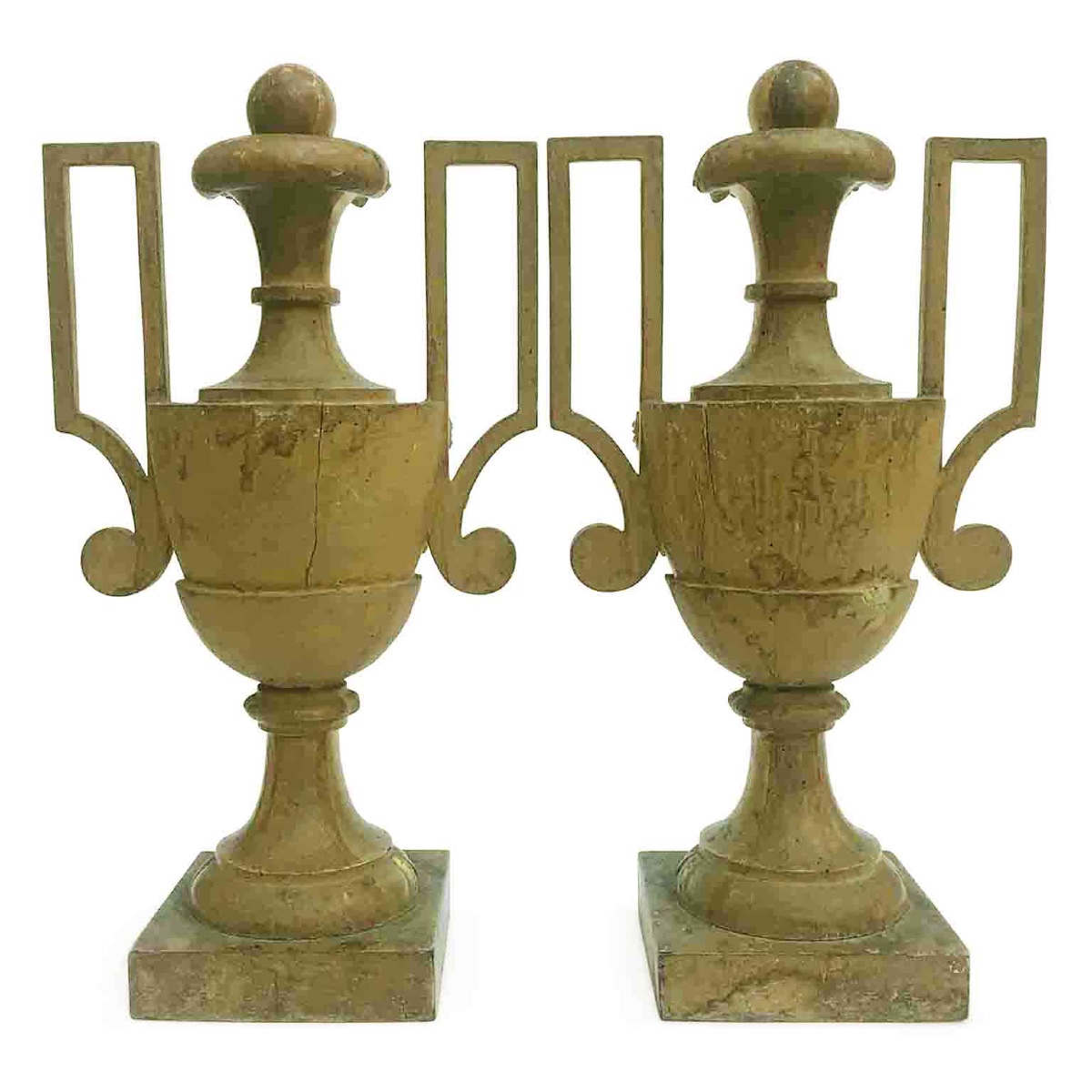 Pair Of Large Italian Empire Gilt Wood Vases 18th Century-photo-3