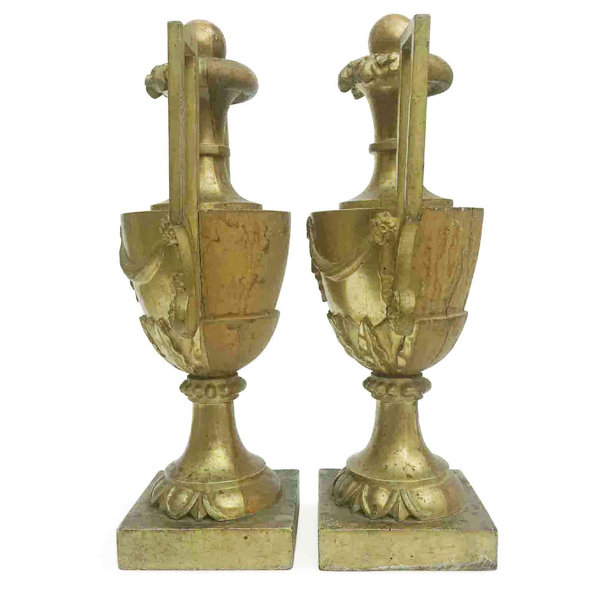 Pair Of Large Italian Empire Gilt Wood Vases 18th Century-photo-4