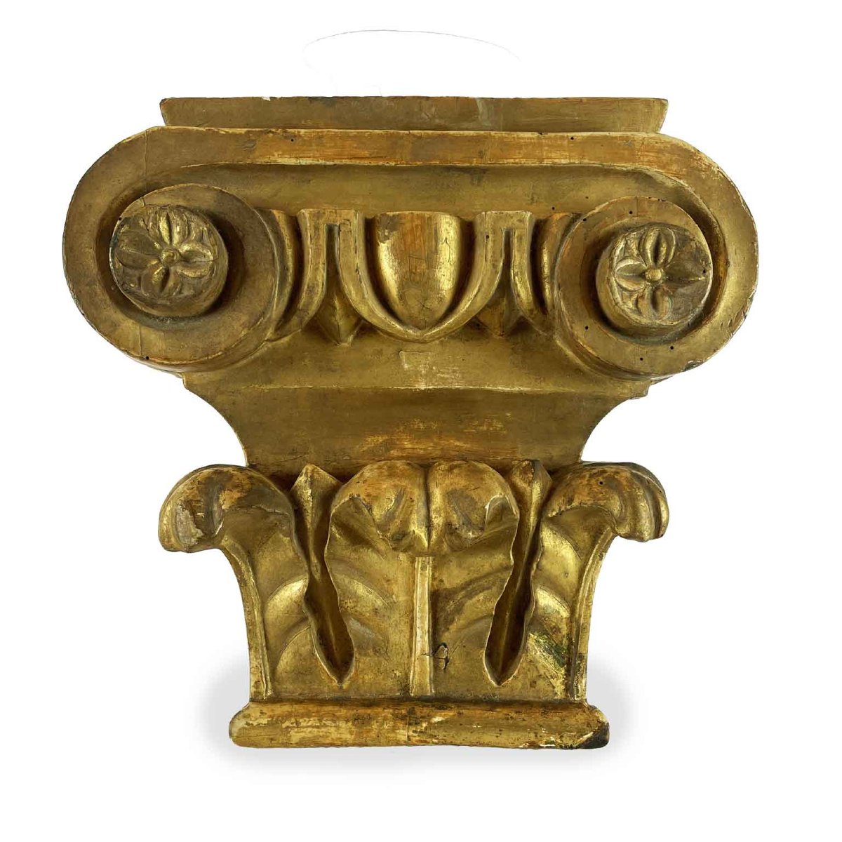 Pair Of Gilded 1800s Poplar Wood Carved Capitals-photo-2