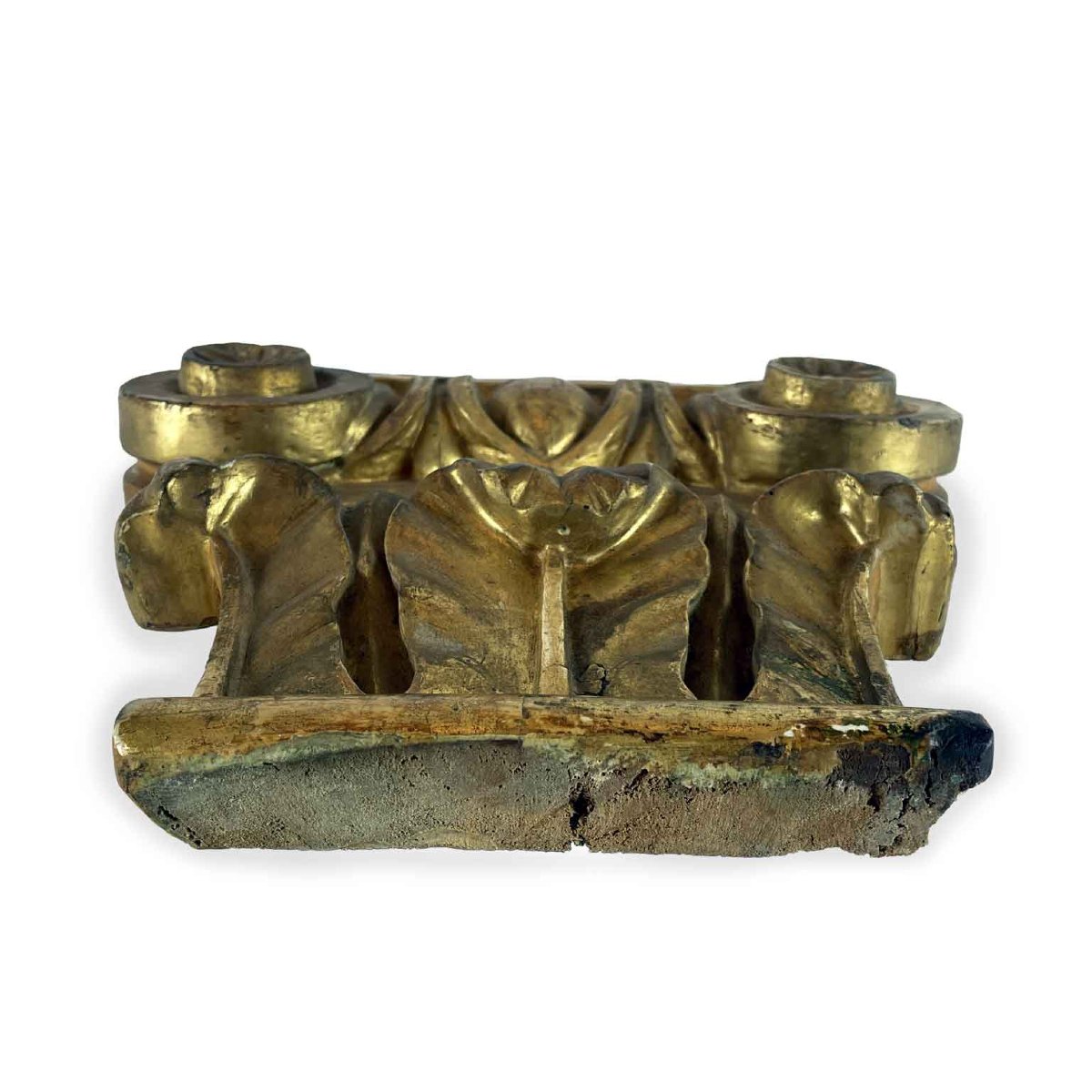 Pair Of Gilded 1800s Poplar Wood Carved Capitals-photo-1