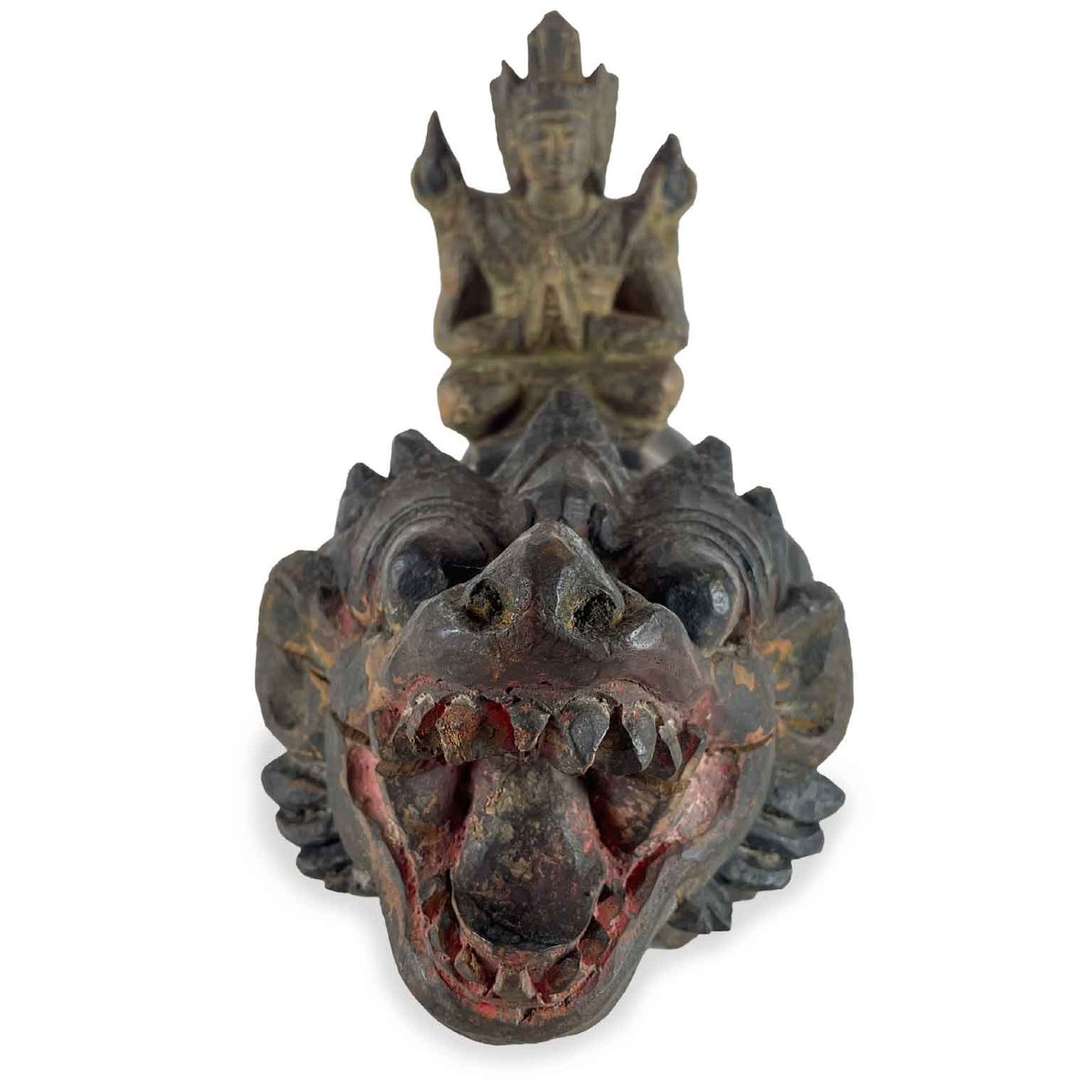 19th Century Asian Sculpture Of Fantasy Lion Topped By Deity-photo-3