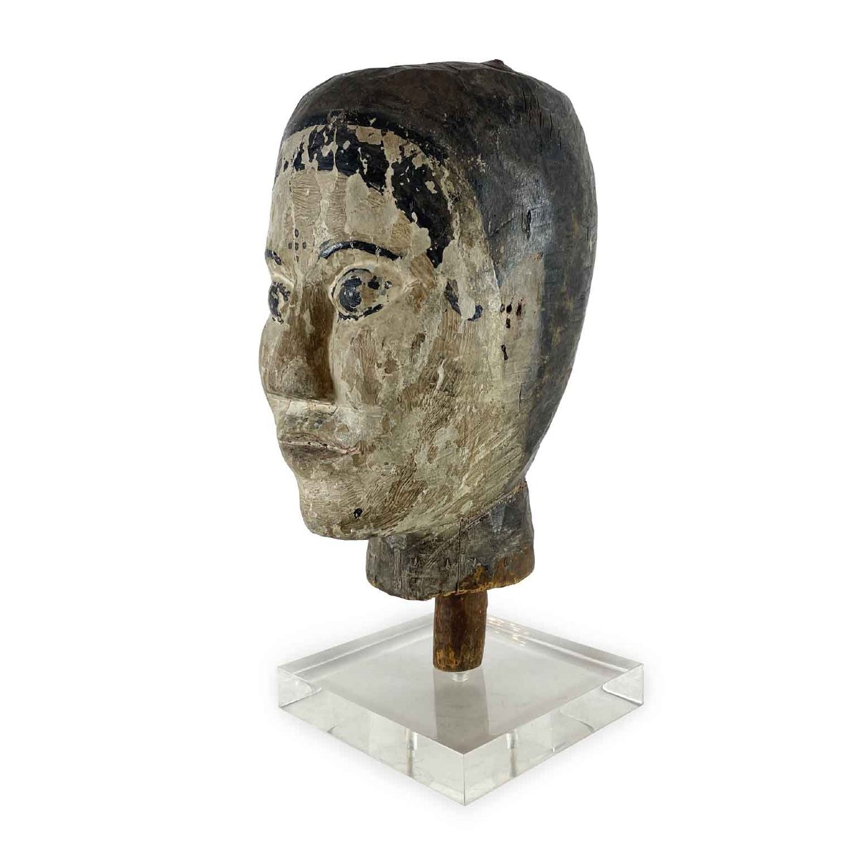 Asian Painted Carved Head Early 1900s-photo-2