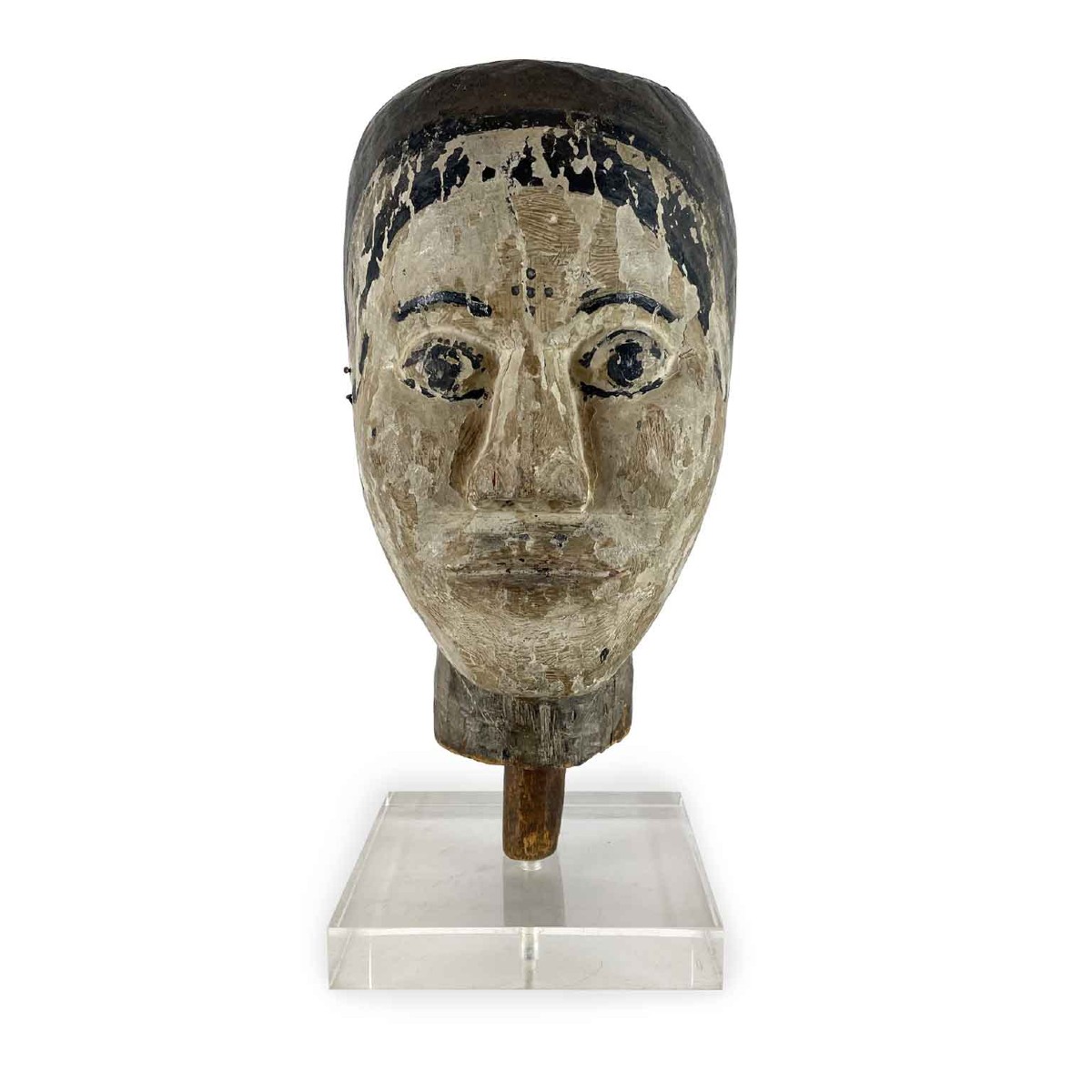 Asian Painted Carved Head Early 1900s