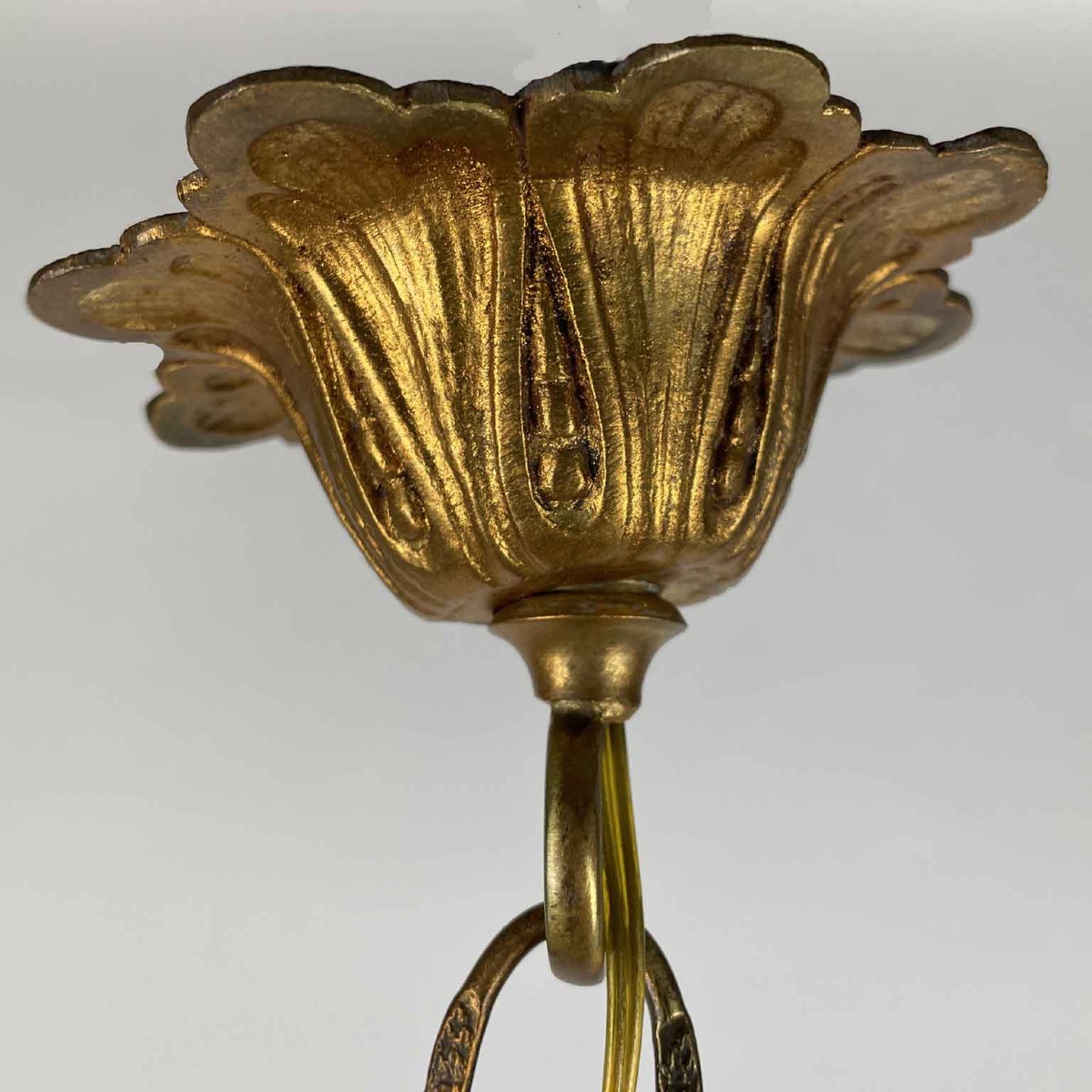 French Bronze Crystal Beaded Basket Chandelier Early 1900s-photo-2